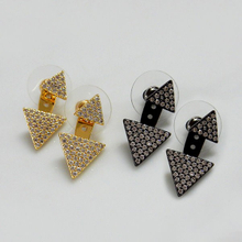 Cubic Zirconia 2 in 1 Triangle Shape Stud Earrings